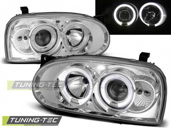 LED Angel Eyes Scheinwerfer für VW Golf 3 91-97 chrom